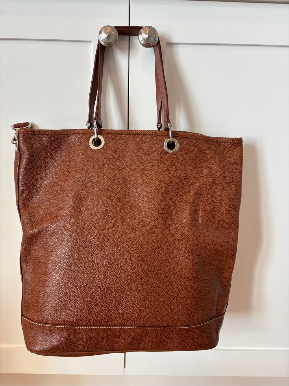 Longchamp Cognac Pebbled Leather Tote with Front Zip - Picture 4 of 7